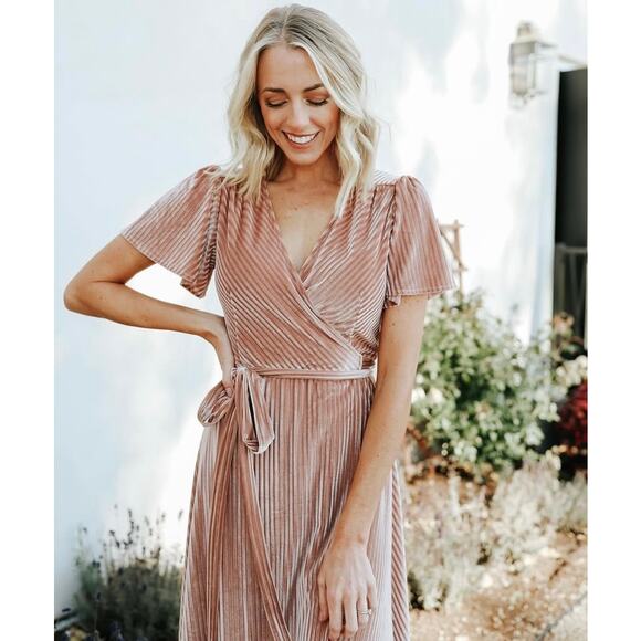 NWT Baltic Born Andi Ribbed Velvet Velour Wrap Maxi Dress Champagne XL - Picture 3 of 12